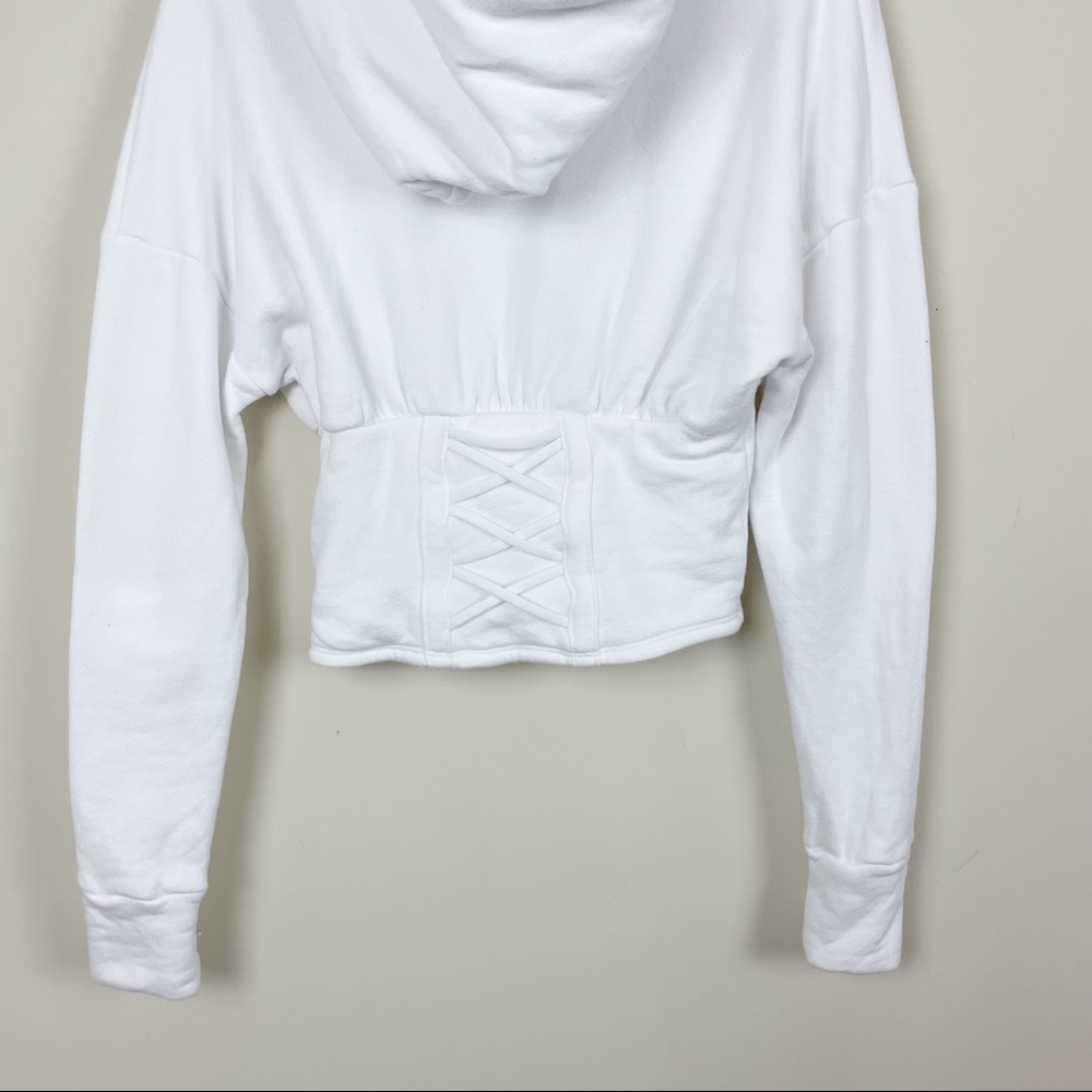Carbon38 White Lace Up Corset Hoodie French Terry Sweatshirt Size Small - Picture 11 of 13